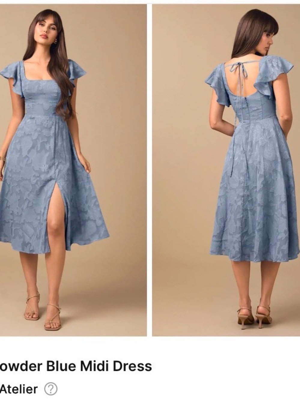 Azazie Powder Blue Jacquard Midi Dress with Flutter Sleeves